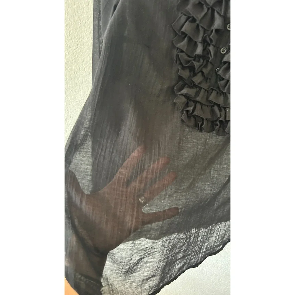 Free People Whimsgoth Grunge Festival Black Ruffle Front Sheer Popover Top SZ S